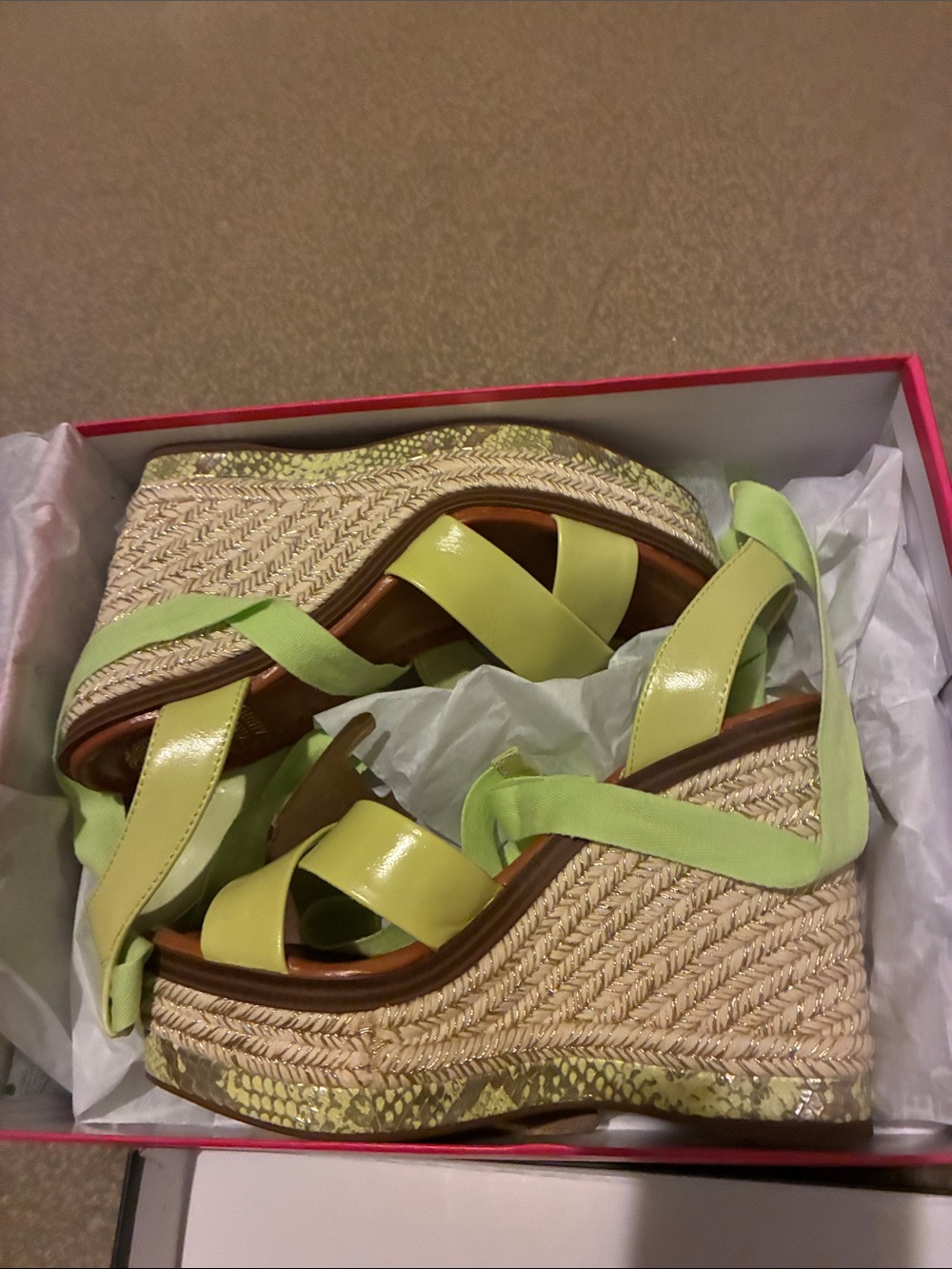 Vince Camuto Lime Green Espadrille Wedge Sandals